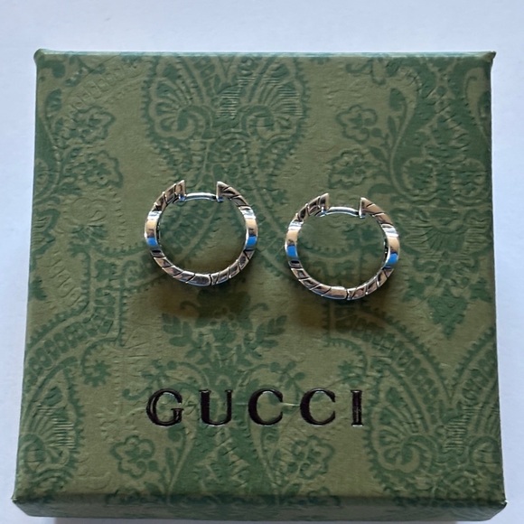 Gucci 925 Sterling Silver Huggie Hoop Earrings - Picture 2 of 9